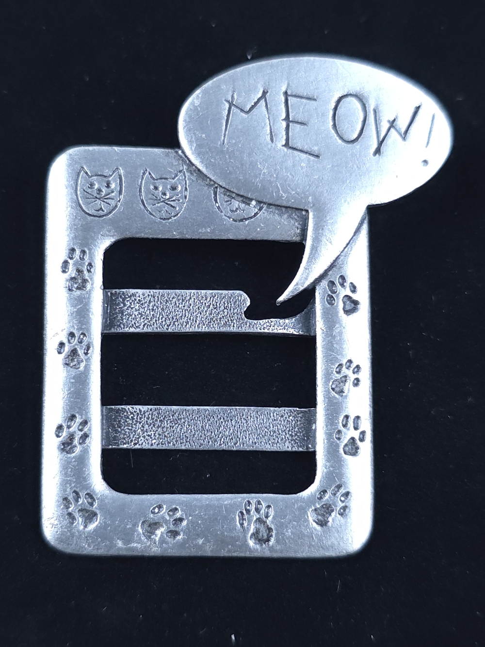 Vintage JJ Jonette Meow Cat Brooch Pin Silver Tone Cats Paw Prints